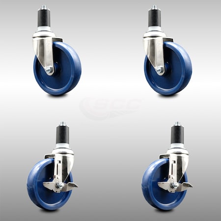 5 Inch 316SS Solid Poly Swivel 1-5/8 Inch Expanding Stem Caster Brake SCC, 2PK